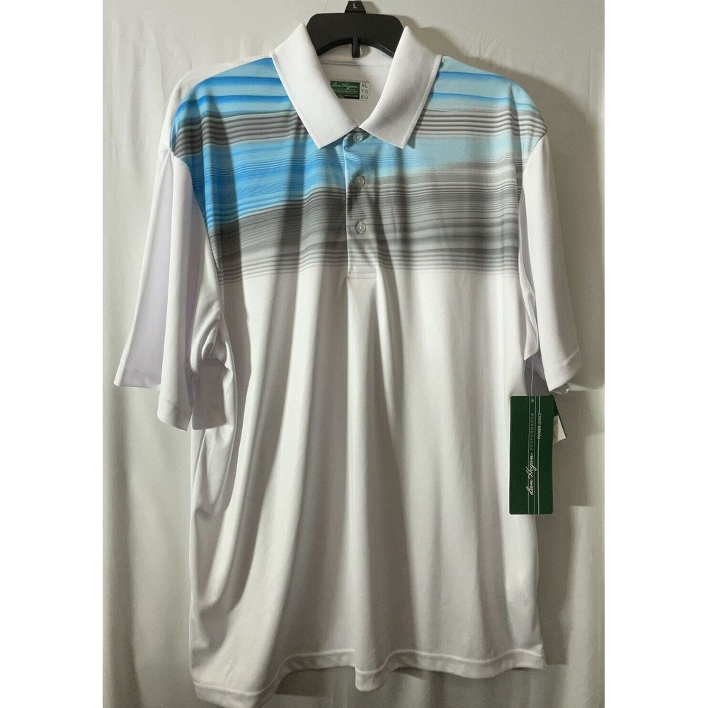 New Ben Hogan Performance Golf Shirt Men's XL White Striped‎ - Power Series
